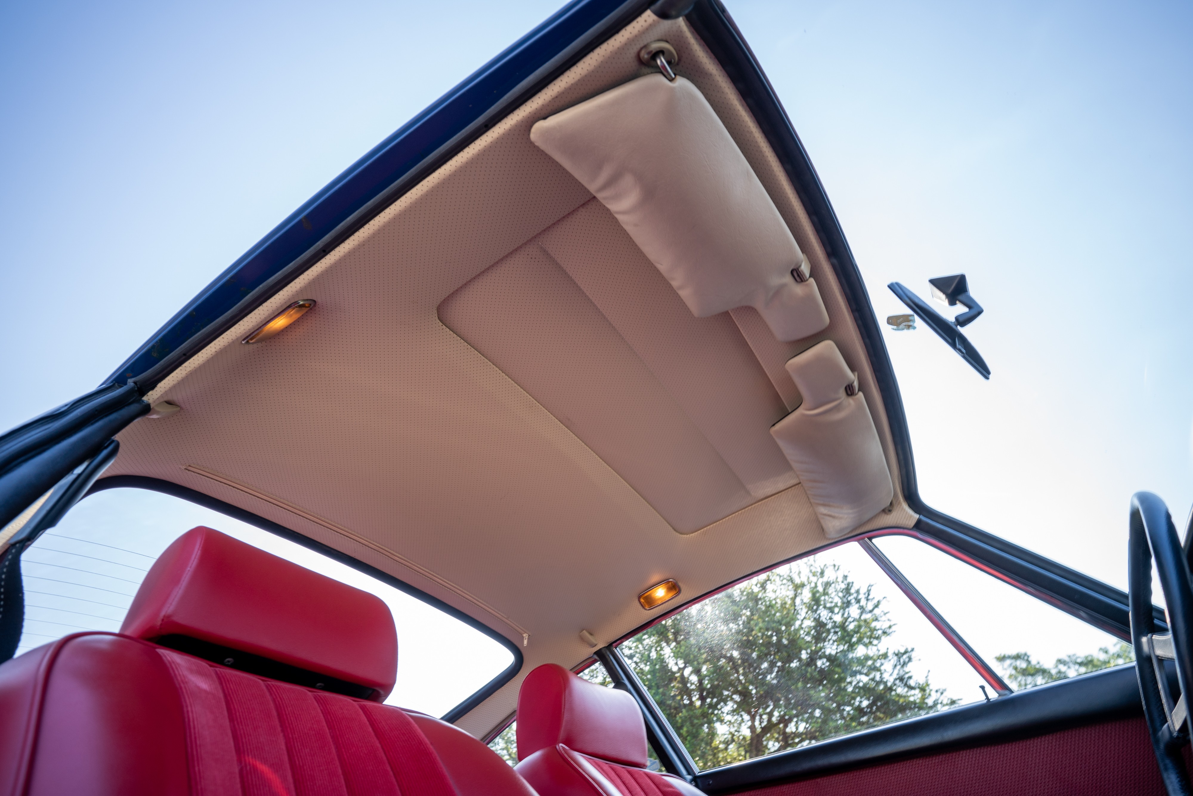 Headliner on a 1969 Porsche 911S in Ossi Blue over Red.