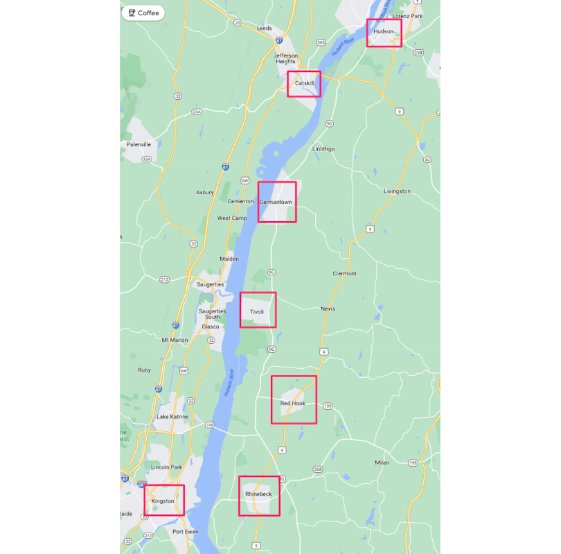 Map showing the various locations we were considering buying in.