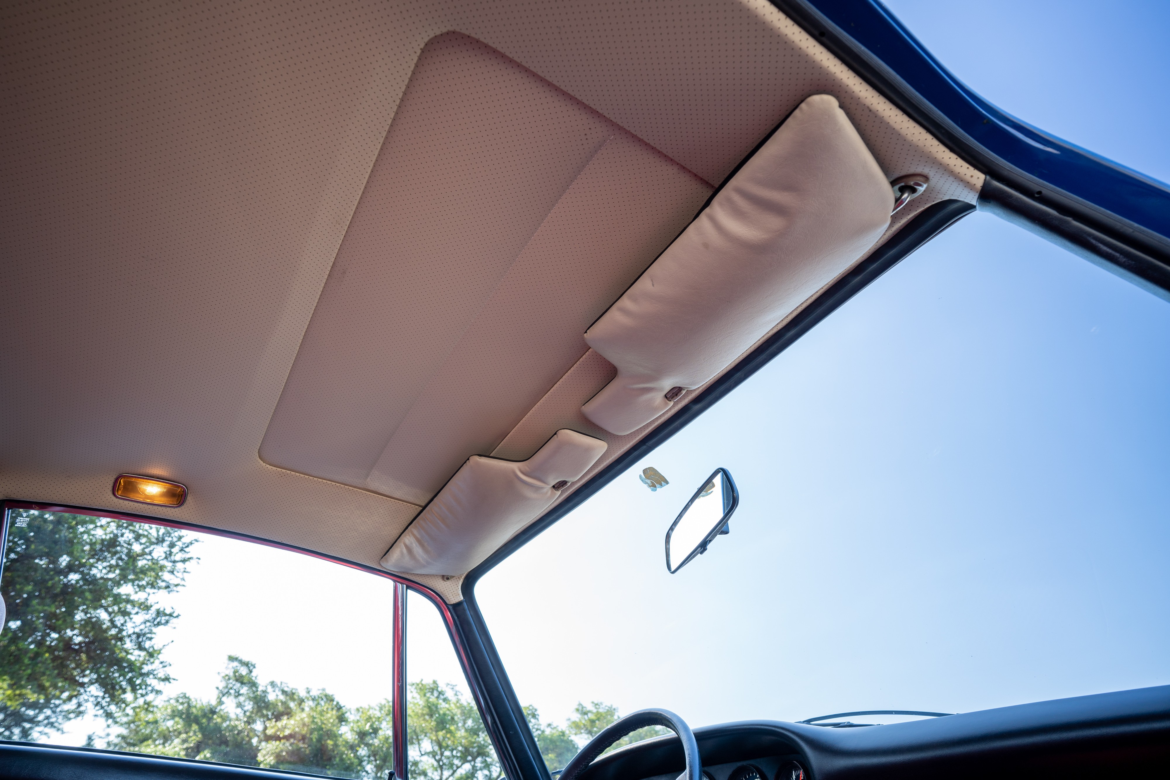 Headliner on a 1969 Porsche 911S in Ossi Blue over Red.