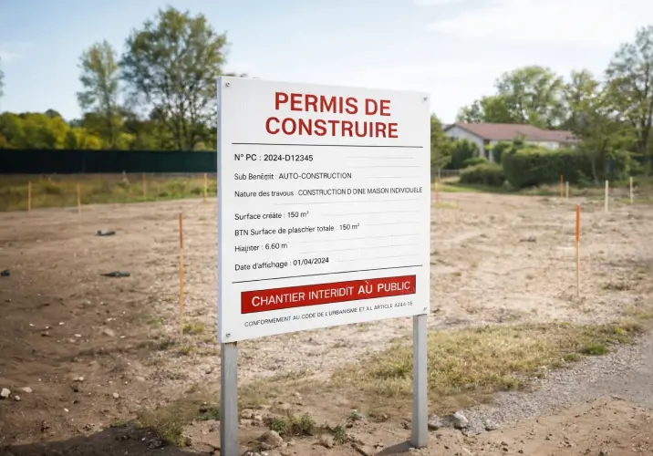 Panneau permis de construire conforme aux obligations légales pour chantier immobilier