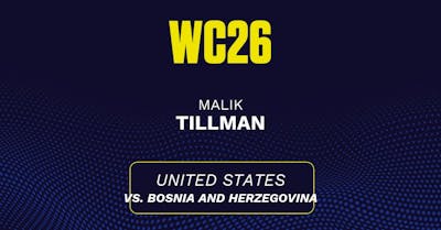 Malik Tillman's predicted stats vs. Bosnia and Herzegovina, including anytime goal projection