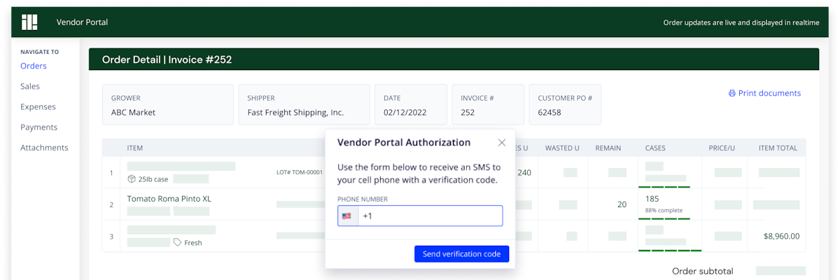 Screenshot of vendor portal in Silo's software
