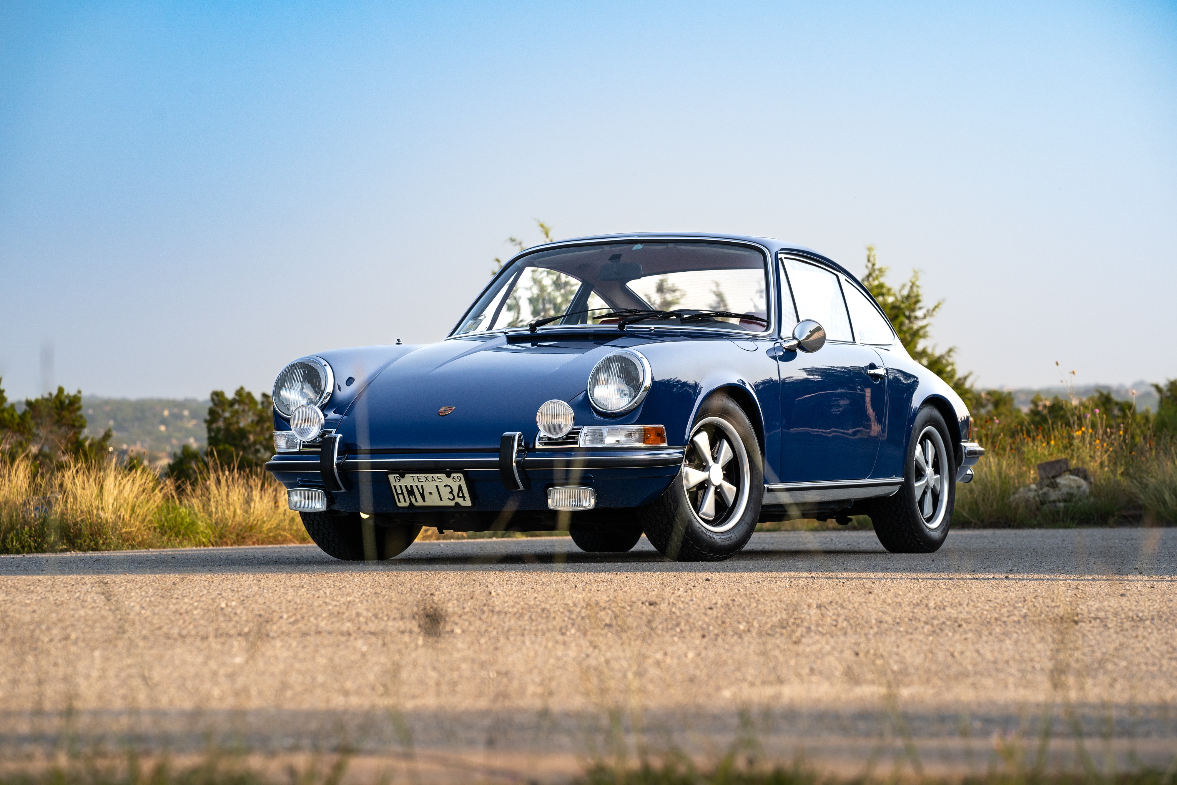 1969 Porsche 911S in Ossi Blue over Red leatherette in Austin, TX.