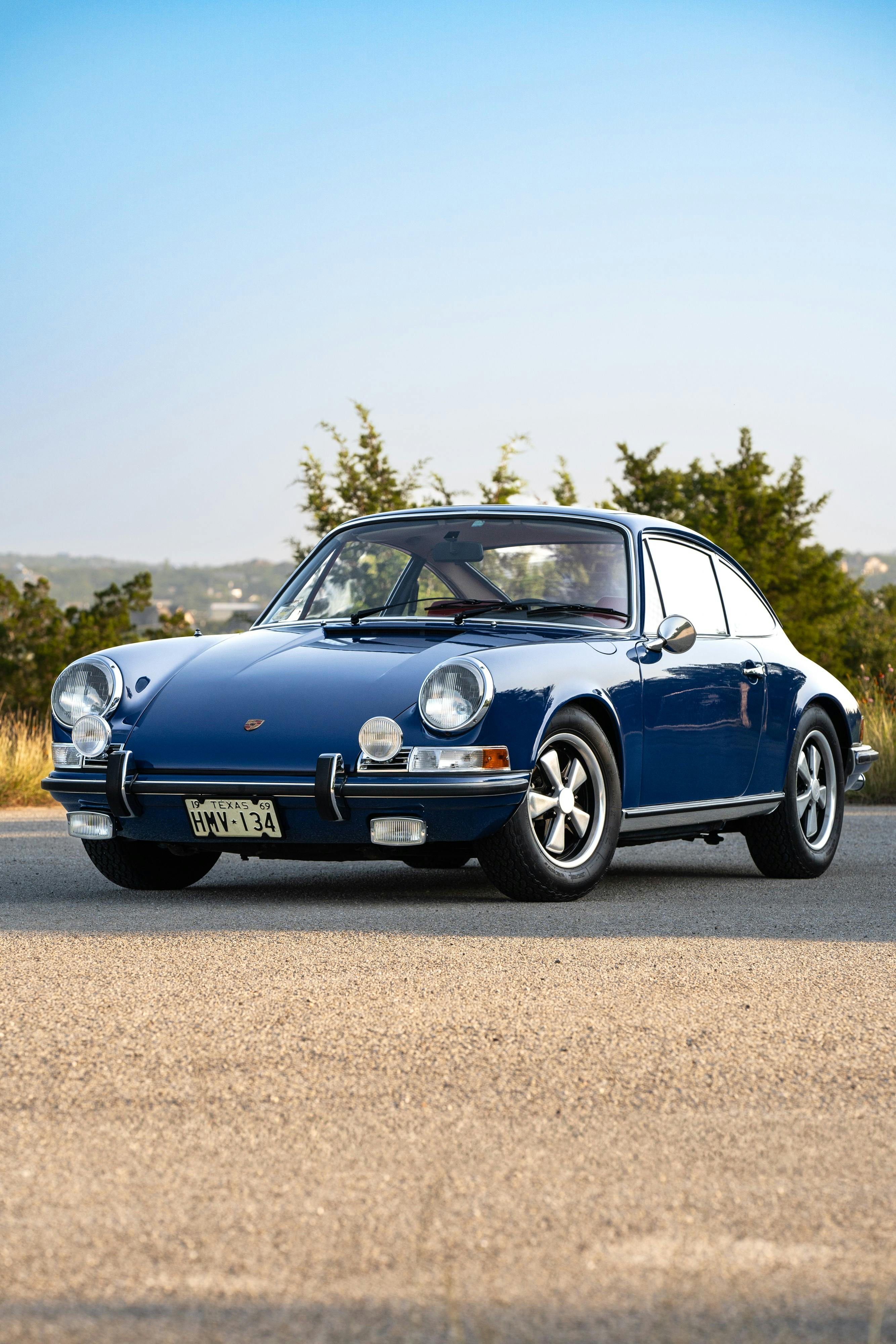 1969 Porsche 911S in Ossi Blue over Red leatherette in Austin, TX.