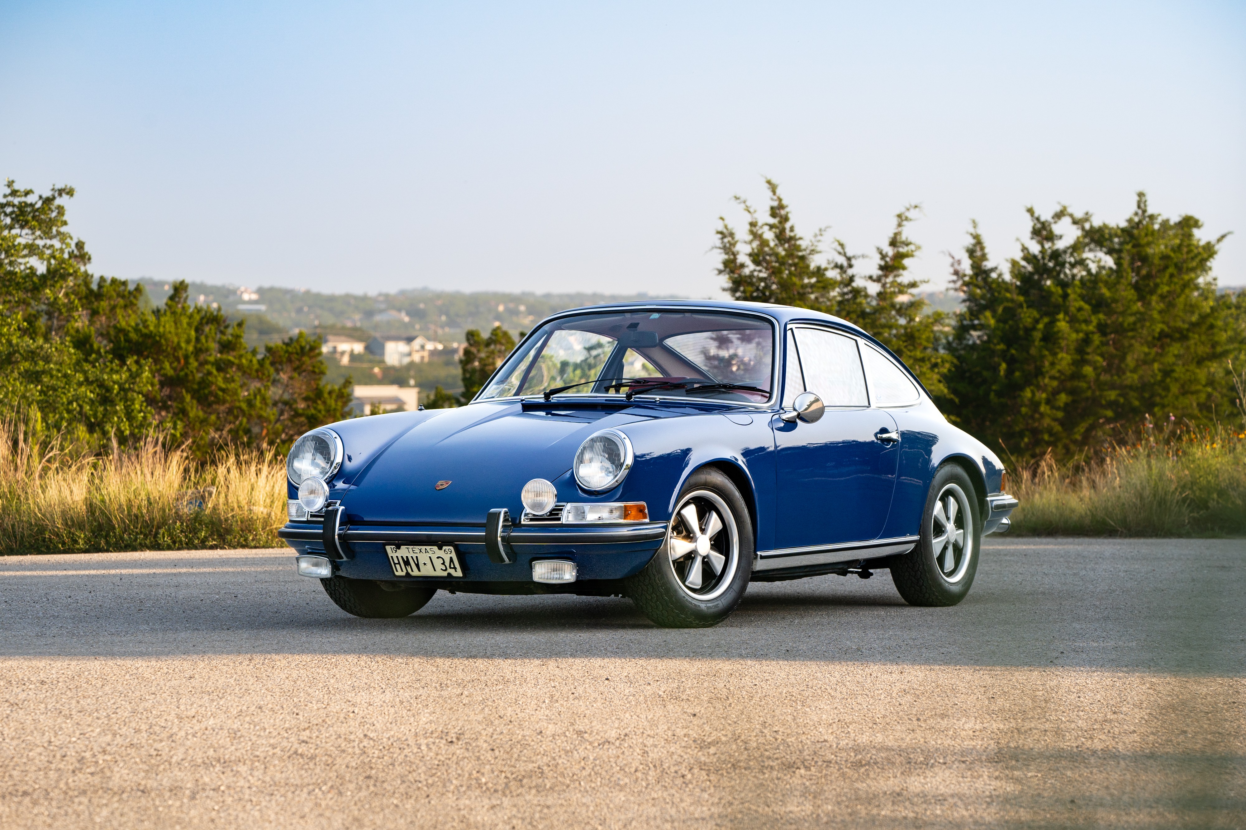 1969 Porsche 911S in Ossi Blue over Red leatherette in Austin, TX.