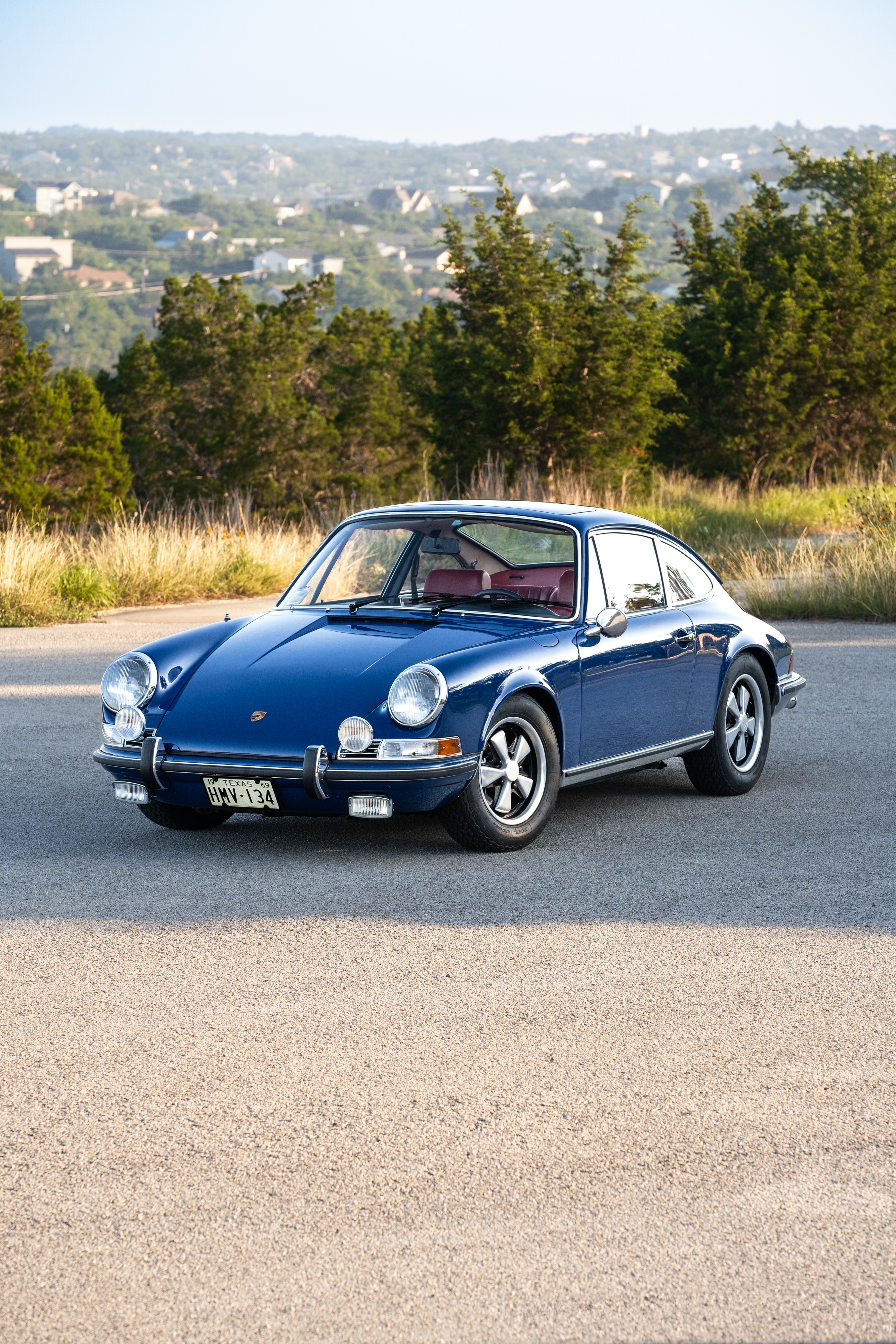 1969 Porsche 911S in Ossi Blue over Red leatherette in Austin, TX.