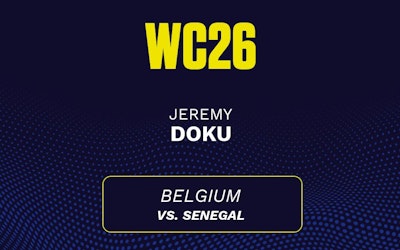 Jeremy Doku's predicted stats vs. Senegal, including anytime goal projection