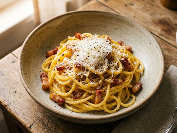Spaghetti Carbonara: Rome's Ultimate Comfort Pasta with Extra Pancetta and Pecorino