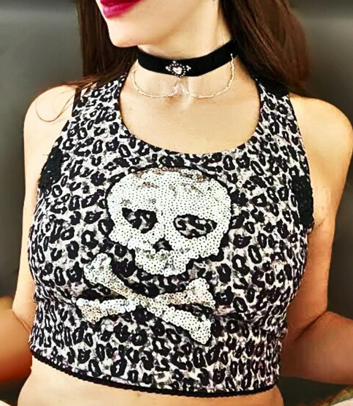 Sequin Skull sporty bra top