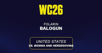 Folarin Balogun's predicted stats vs. Bosnia and Herzegovina, including anytime goal projection