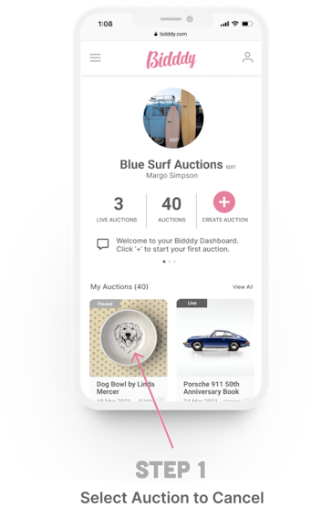 How to cancel an auction Step 1