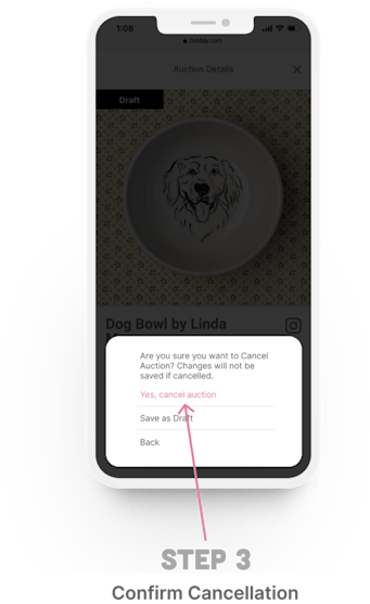 How to cancel an auction Step 3