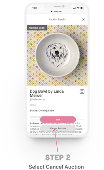 How to cancel an auction Step 2