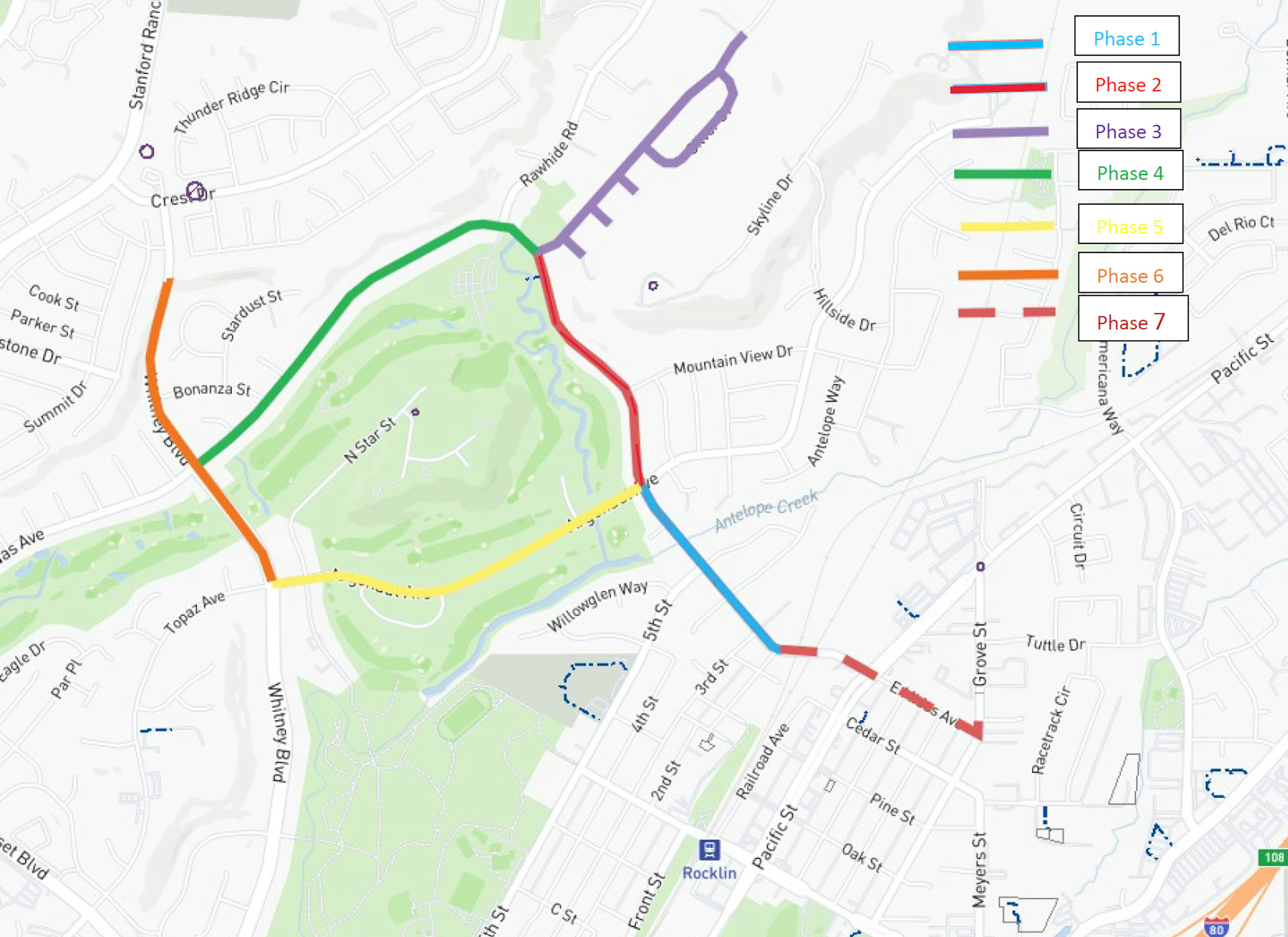 Map Figure of future anticipated Phases for Rocklin Main Replacement