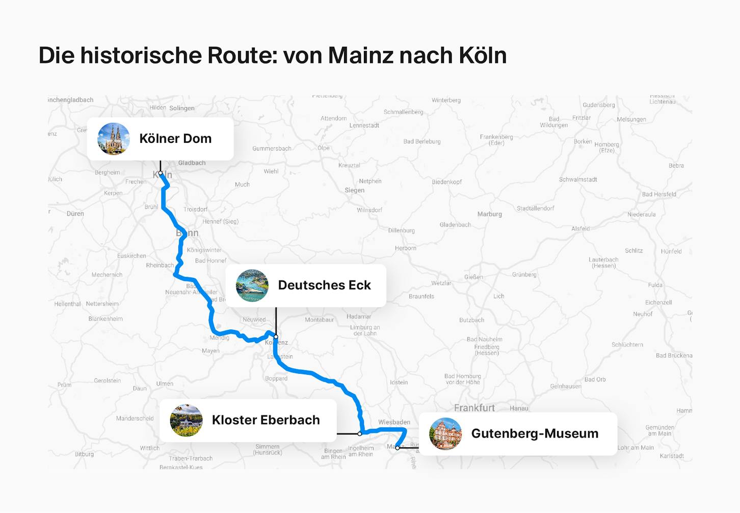 Route Roadtrip Mainz Köln