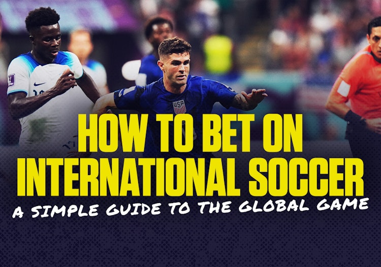 Image of Christian Pulisic in the 2022 World Cup match USA vs England with ‘How to bet World Cup 2026’ soccer betting guide title overlay.