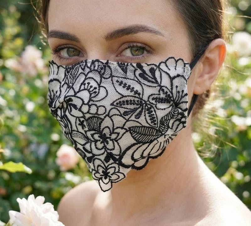 Black and Ivory Floral Face Mask
