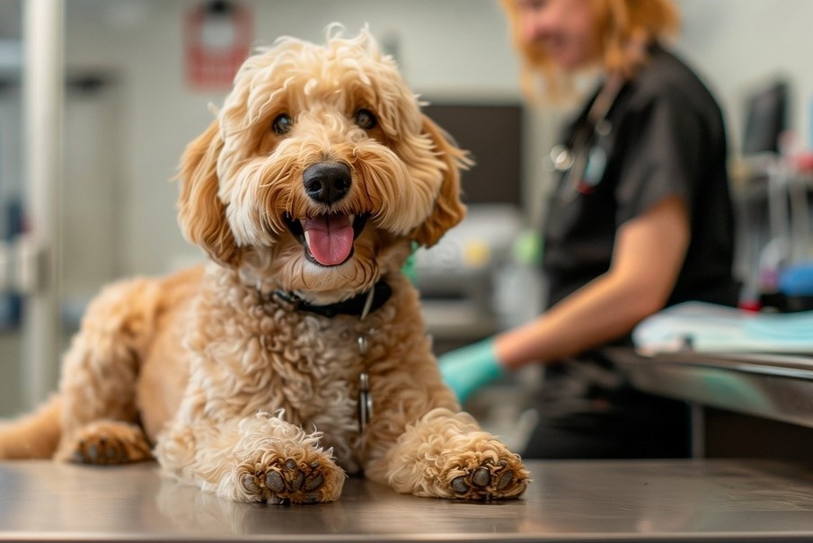 goldendoodle at vet