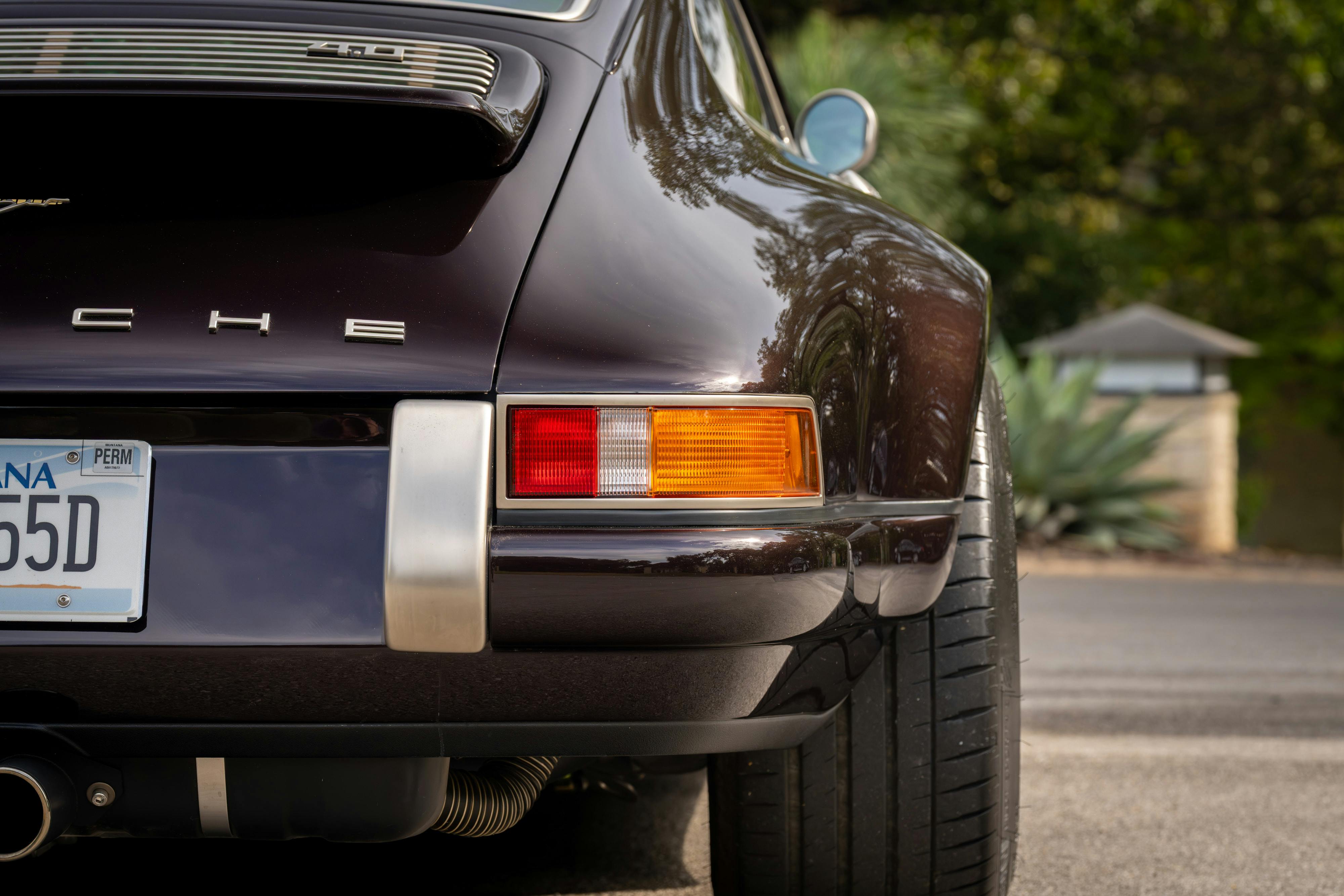 1990 Singer Porsche 911 Carrera 2 "Austin" commission in Aubergine Metallic shot in Austin, TX for a Bring a Trailer auction.