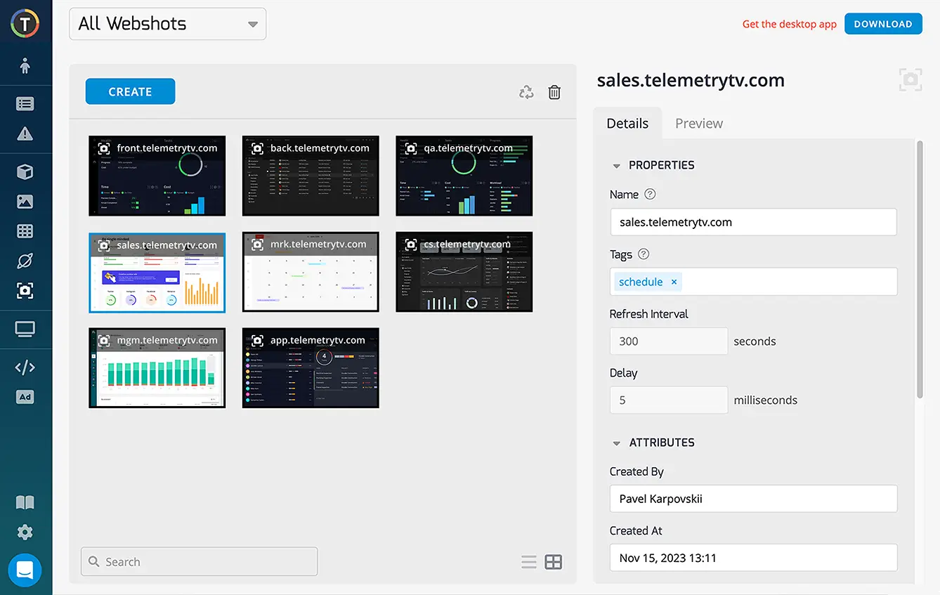 Dashboards TelemetryTV UI