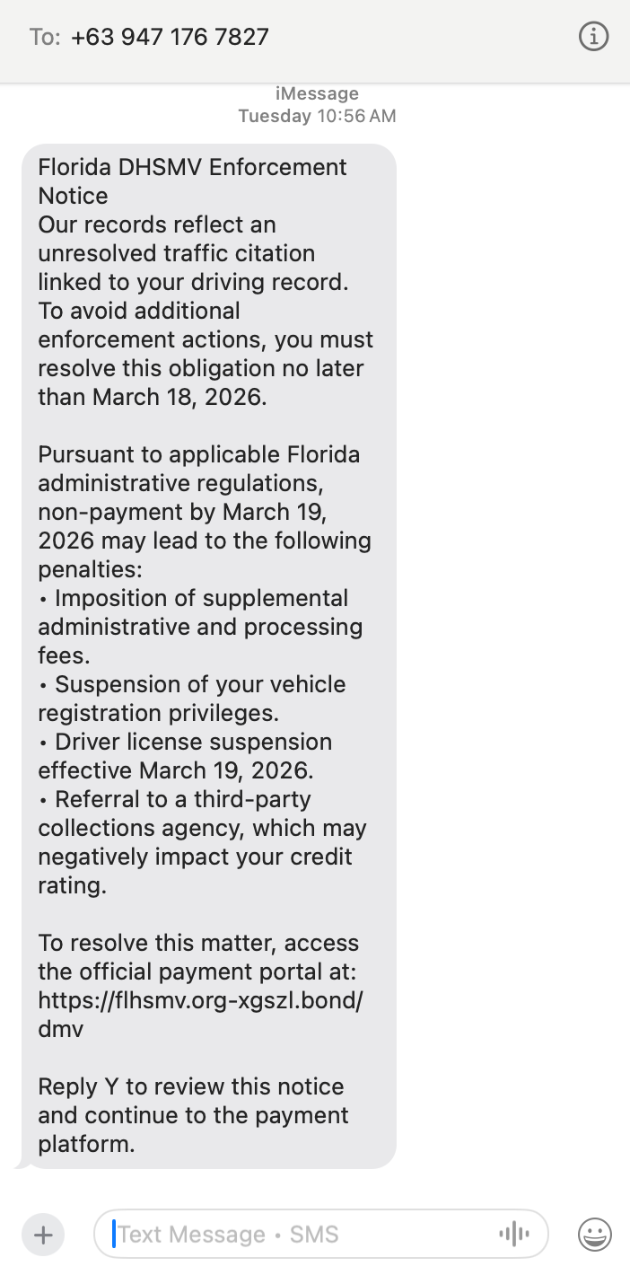 Image of an IRS scam text.