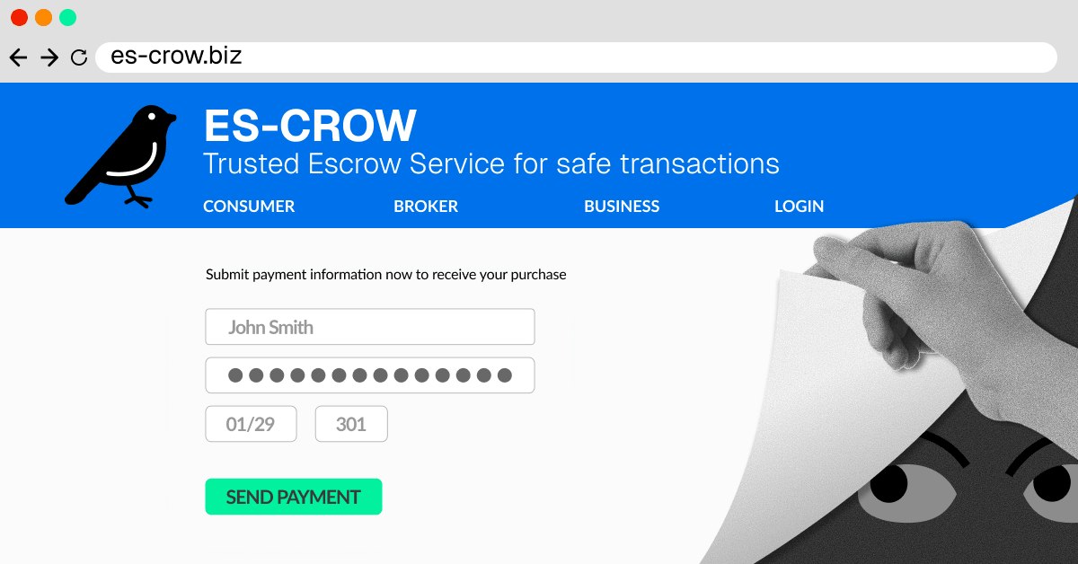 Fake escrow payment website used in a Reddit marketplace scam