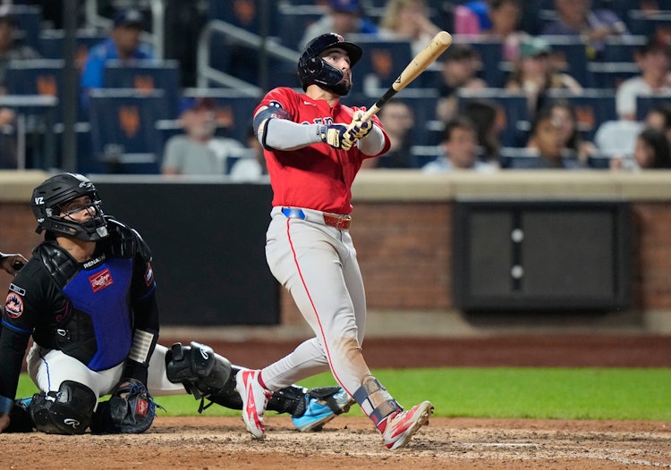 Boston Red Sox outfielder Wilyer Abreu batting during an MLB game.