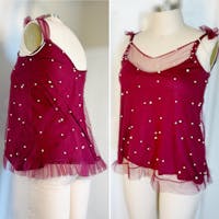 Wine Tulle Babydoll XL Lingerie Top with Pearls
