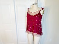 Wine Tulle Babydoll XL Lingerie Top with Pearls