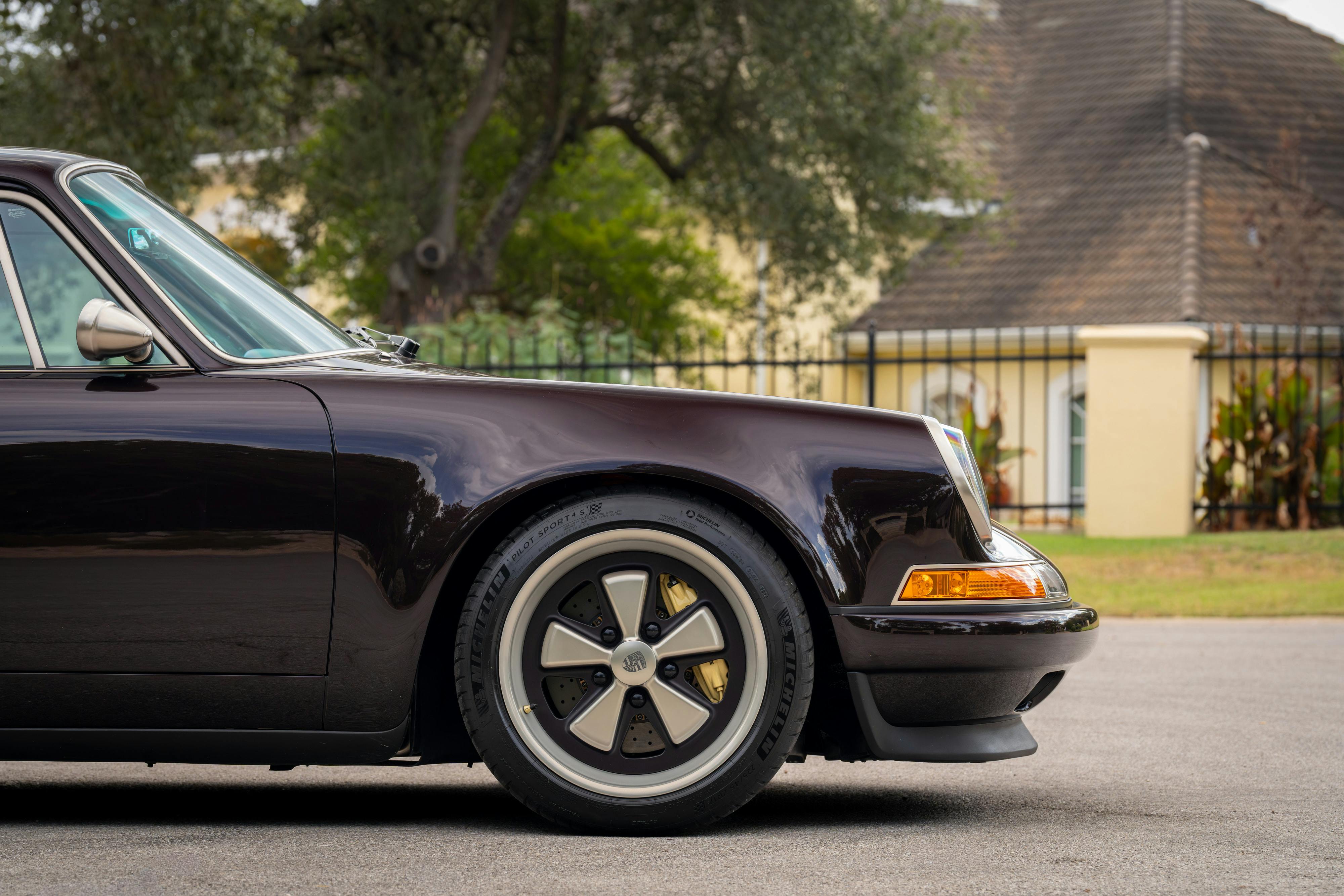 1990 Singer Porsche 911 Carrera 2 "Austin" commission in Aubergine Metallic shot in Austin, TX for a Bring a Trailer auction.