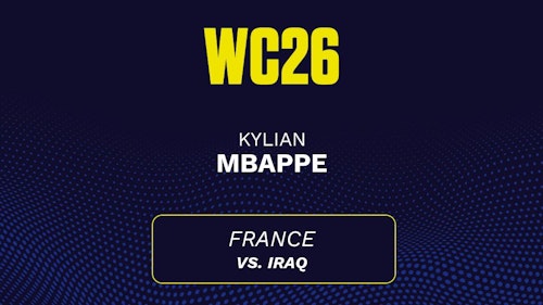 Kylian Mbappe's predicted stats vs. Iraq, including anytime goal projection