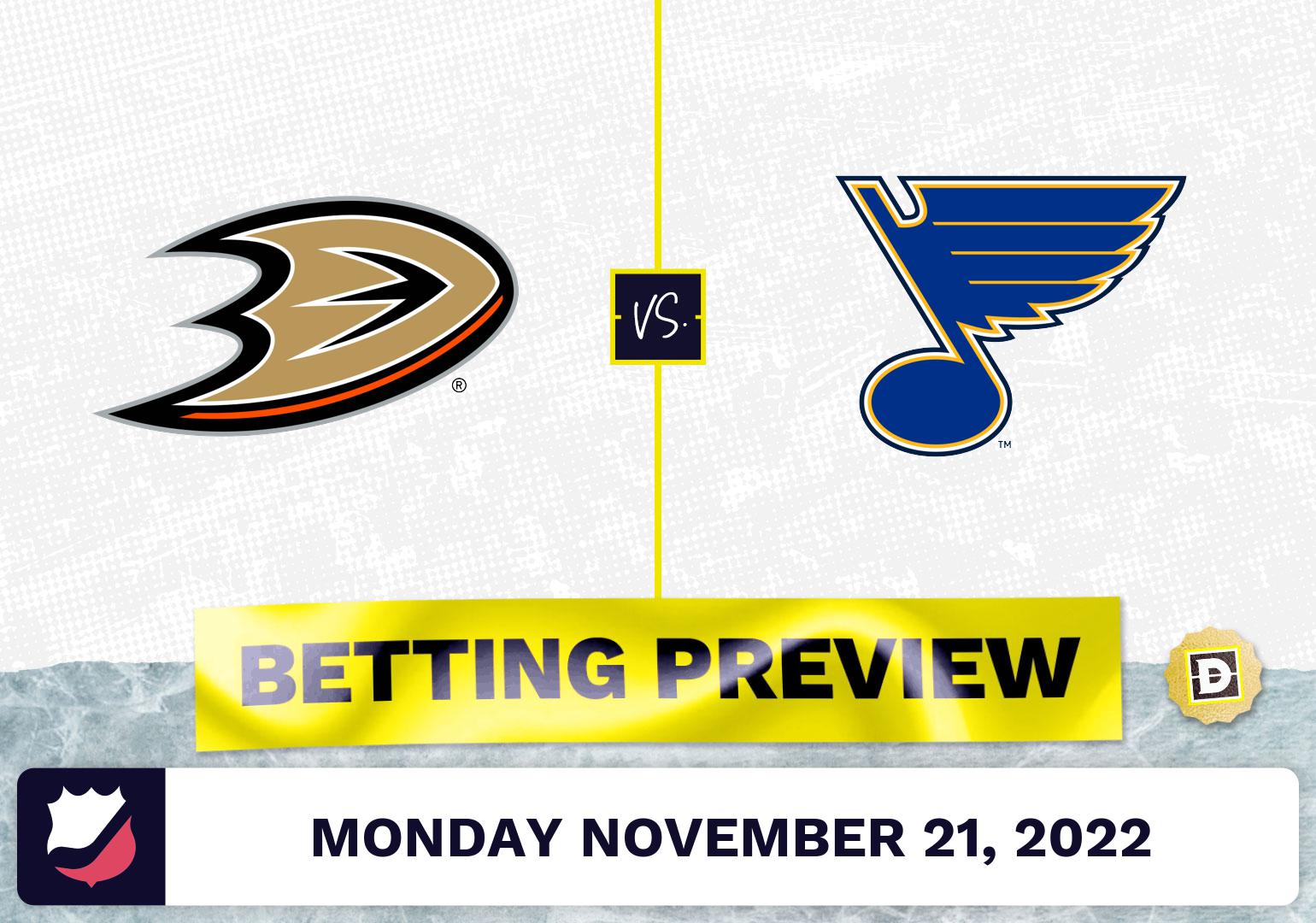 Ducks vs. Blues Prediction and Odds - Nov 21, 2022