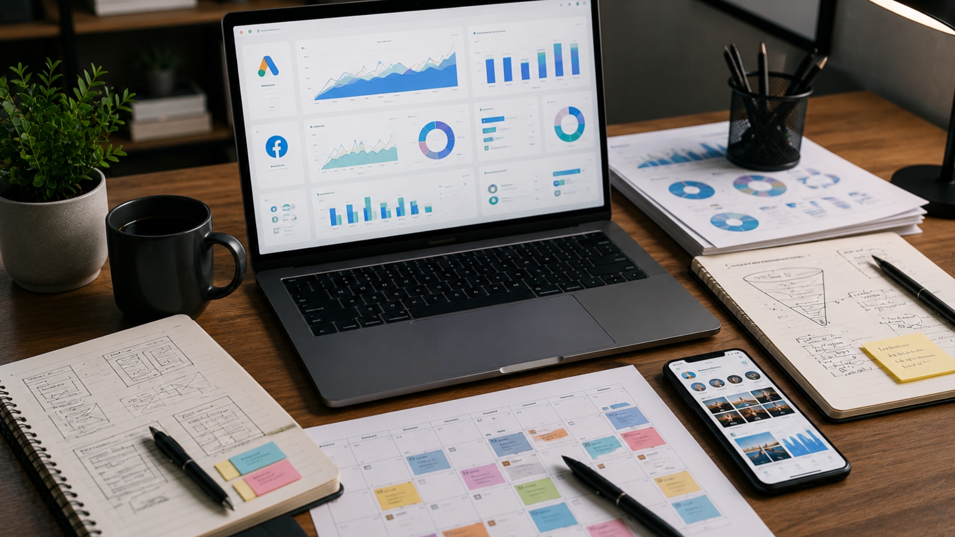 Planejamento de marketing digital para pequenas empresas com site, SEO, redes sociais, conteúdo e anúncios pagos