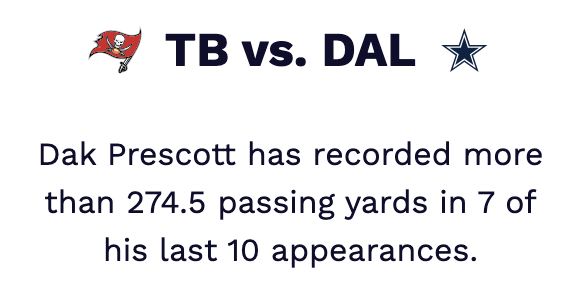 Dak Prescott passing yards trend.