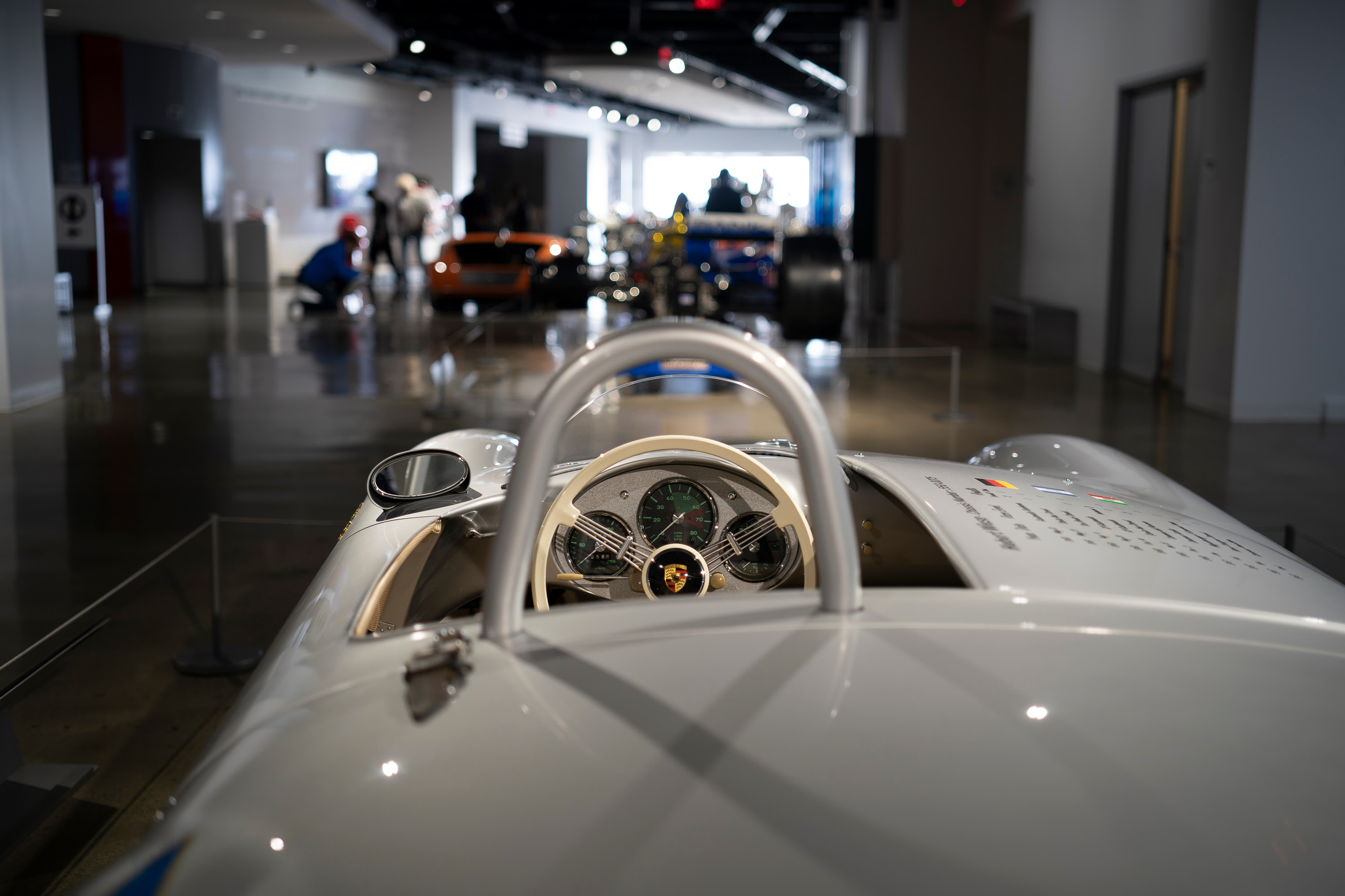 A 1956 Porsche 550/1550 RS Spyder on display.