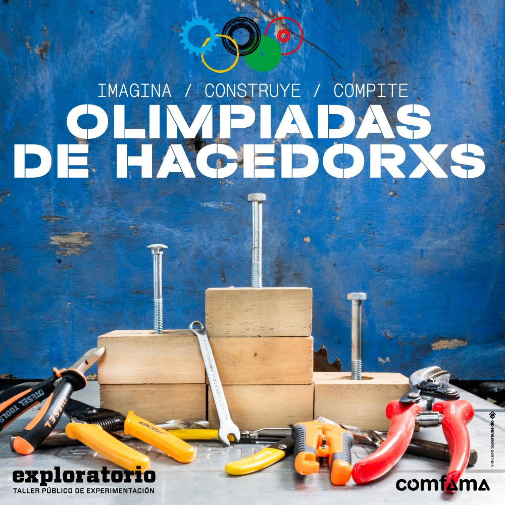Fotografía. Sobre un fondo azul desgastado, hay varias herramientas de trabajo: destornilladores, llaves y pinzas. En el centro hay unos bloques de madera que se asemejan a un podio; sobre los bloques de madera hay 3 tornillos en posición vertical, simulando el primer, segundo y tercer puesto de una competencia.