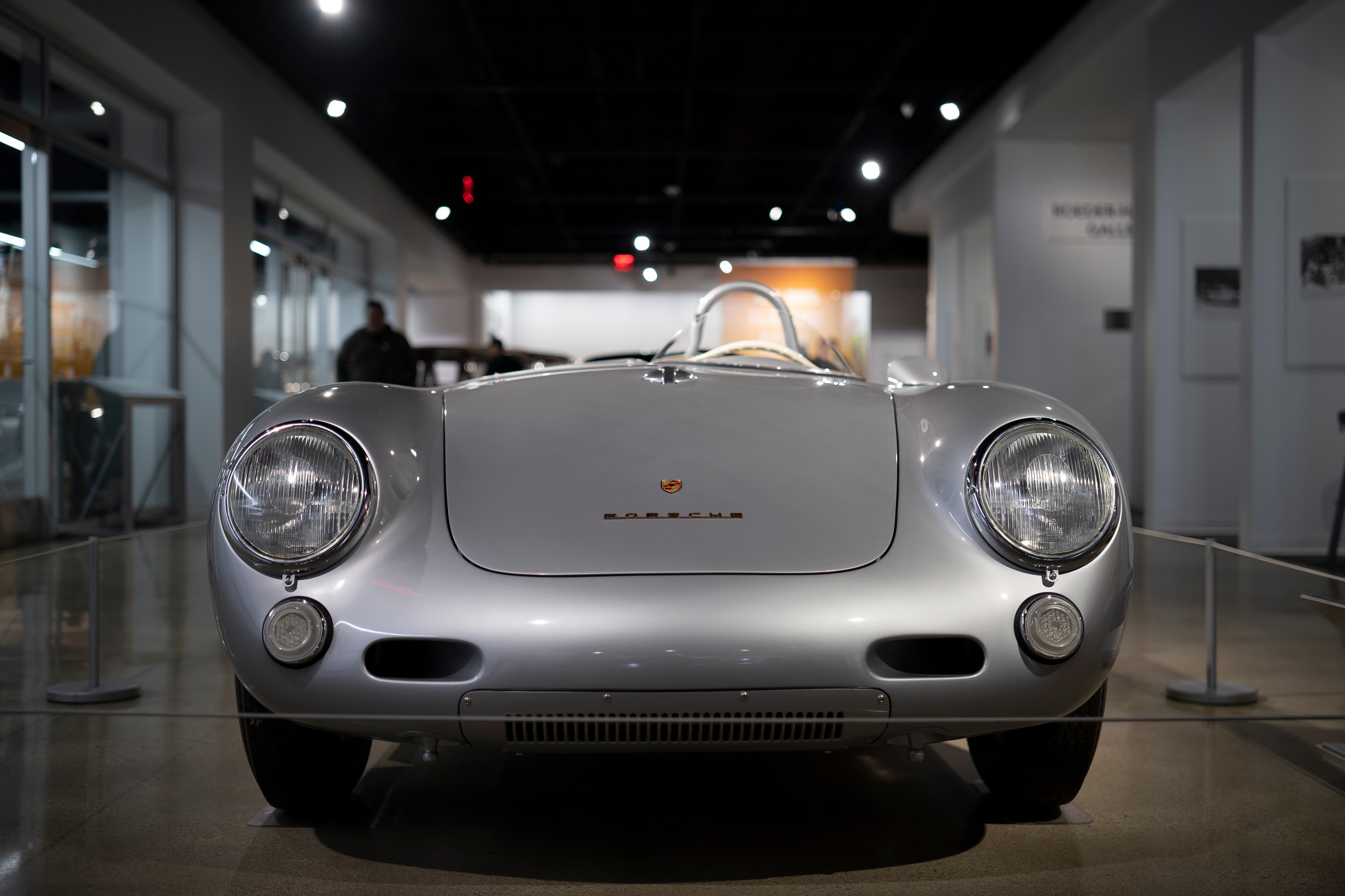 A 1956 Porsche 550/1550 RS Spyder on display.