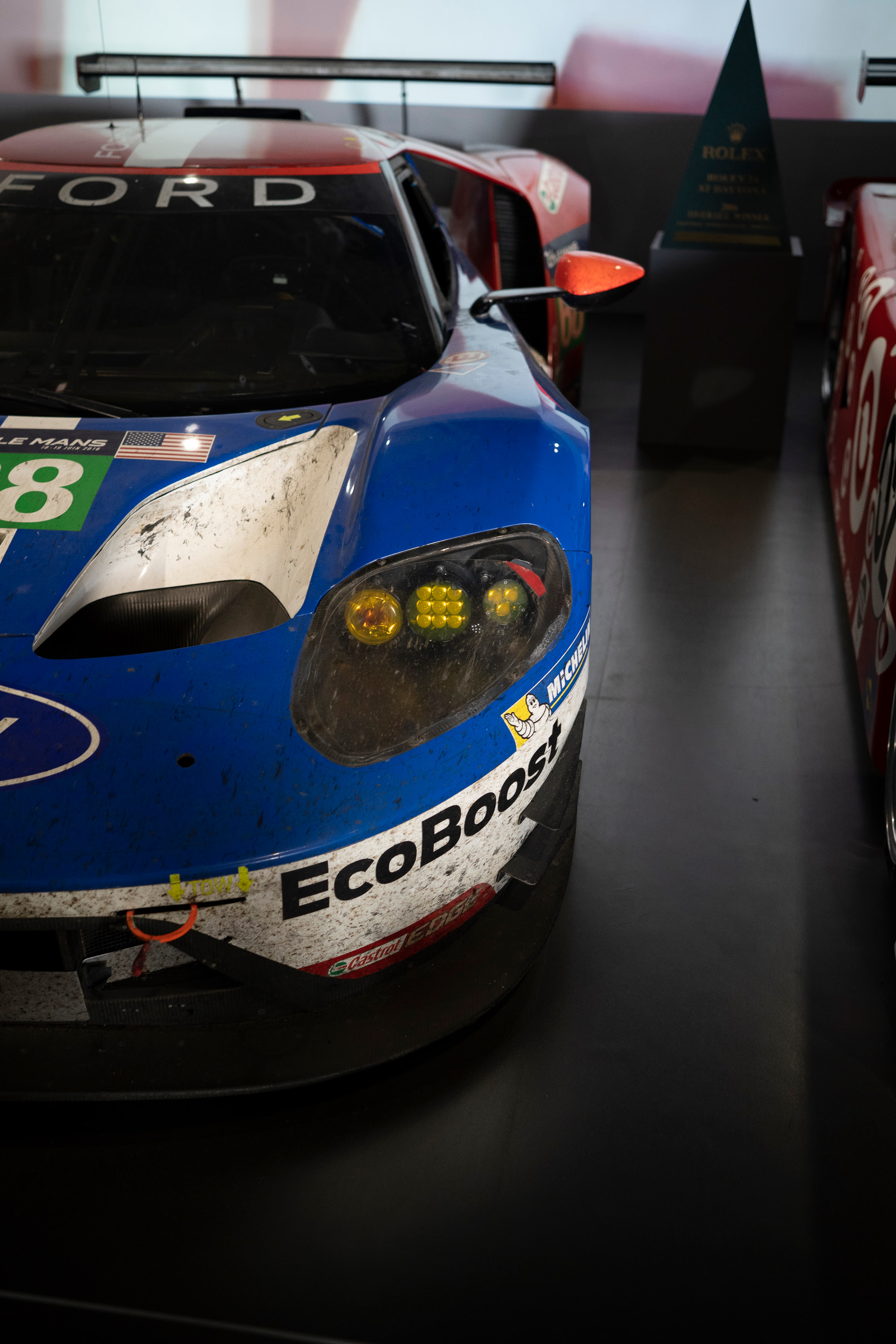 A Ford GT LeMans race car at Petersen Museum.