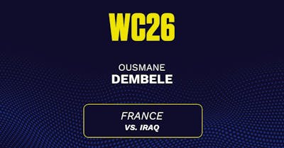 Ousmane Dembele's predicted stats vs. Iraq, including anytime goal projection