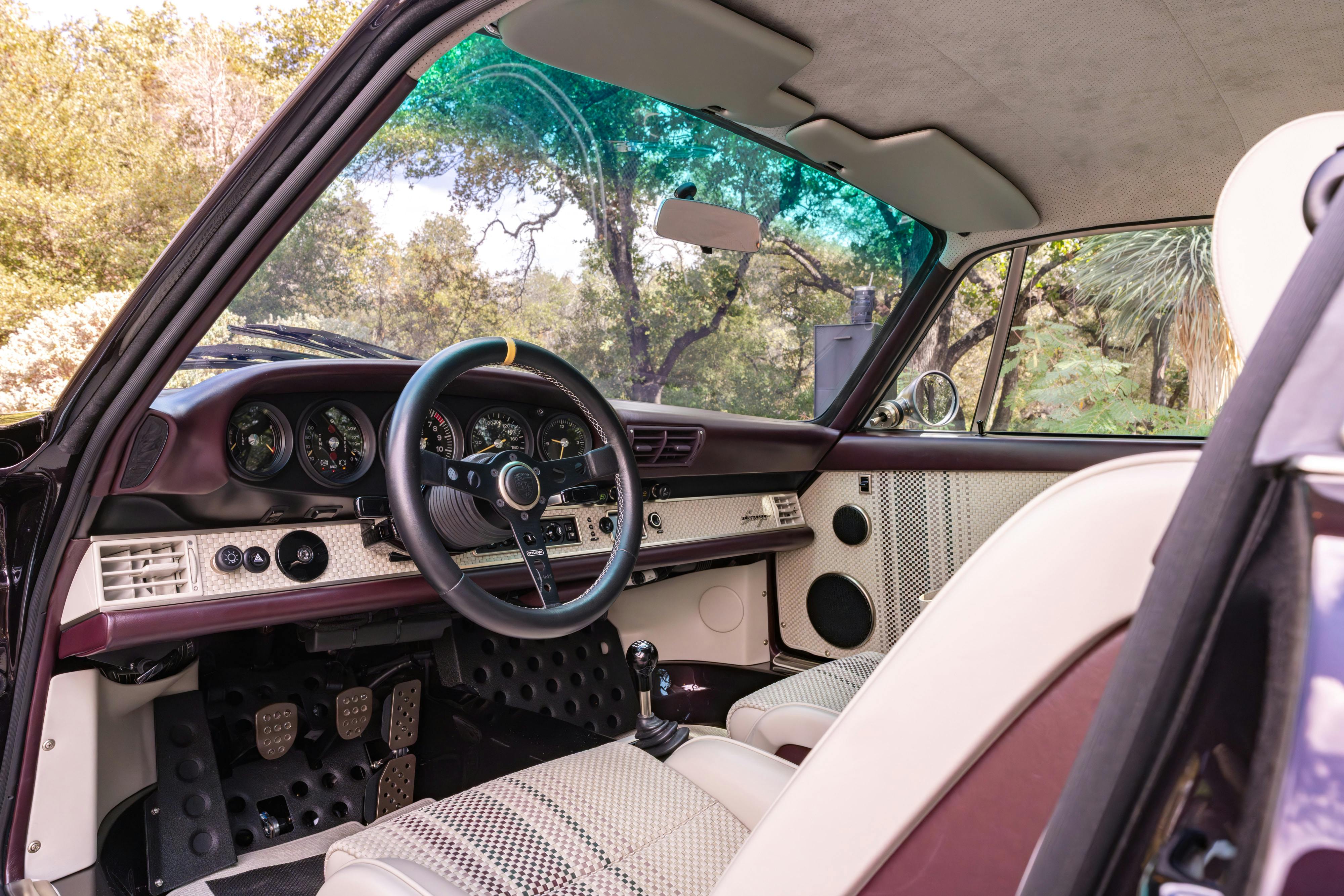 1990 Singer Porsche 911 Carrera 2 "Austin" commission in Aubergine Metallic shot in Austin, TX for a Bring a Trailer auction.