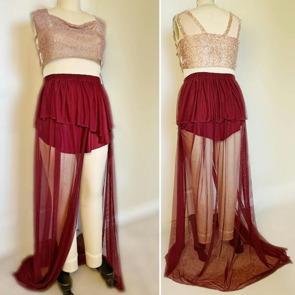Wine Mesh Maxi Skirt