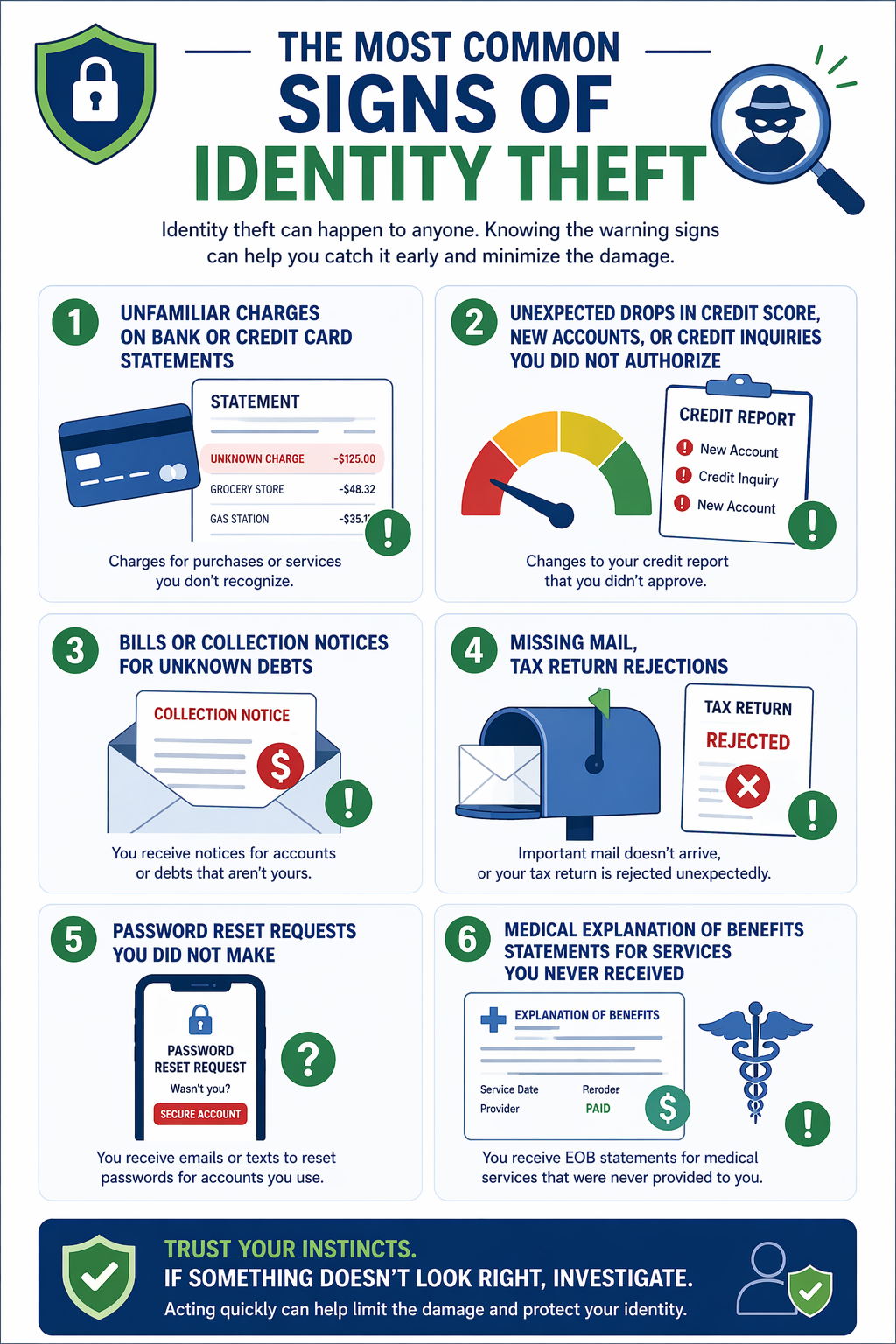 The most common signs of identity theft infographic