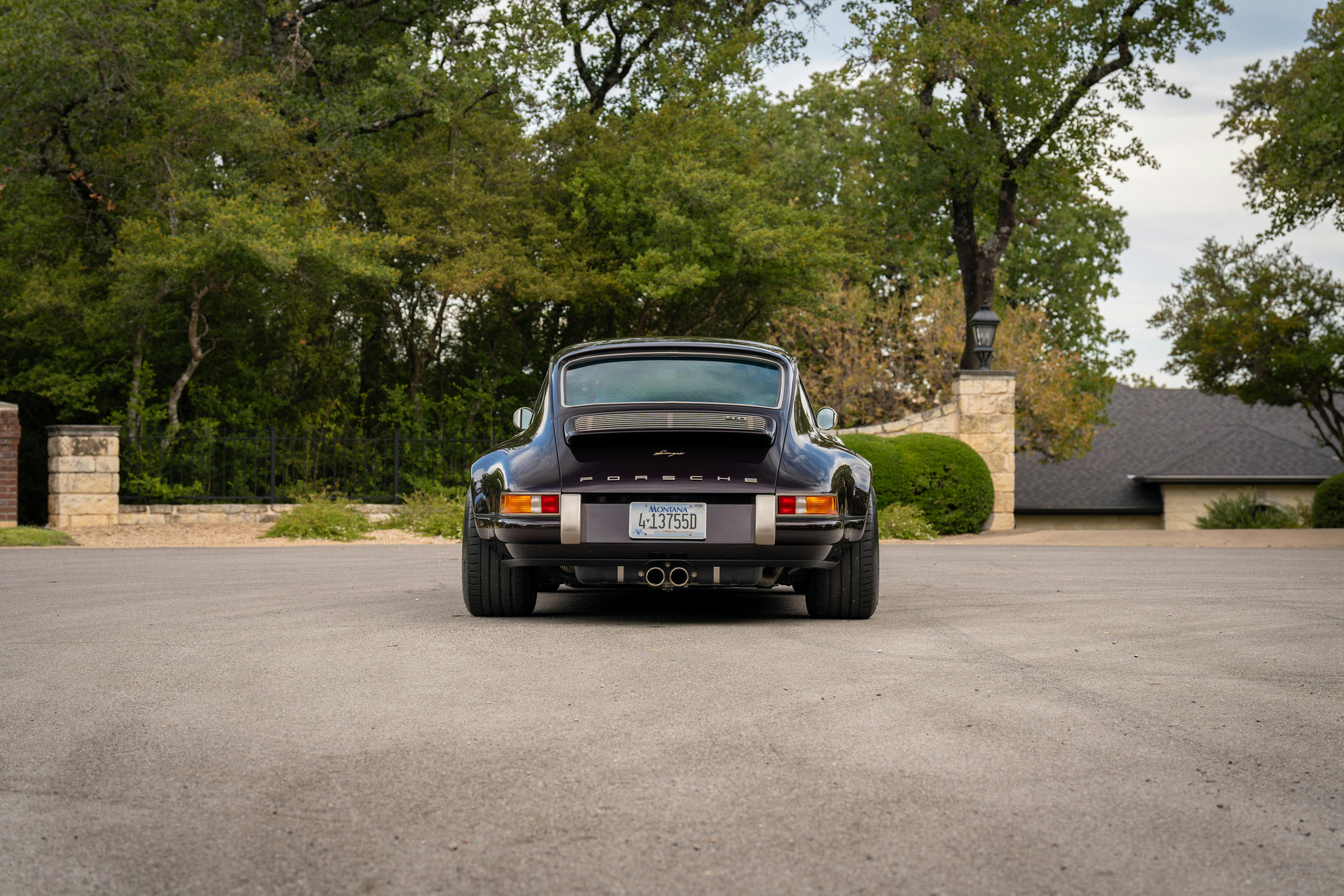 1990 Singer Porsche 911 Carrera 2 "Austin" commission in Aubergine Metallic shot in Austin, TX for a Bring a Trailer auction.
