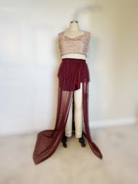 Wine Mesh Maxi Skirt, Plus Size Floor Length Semi-Sheer Skirt