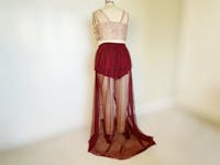 Wine Mesh Maxi Skirt, Plus Size Floor Length Semi-Sheer Skirt