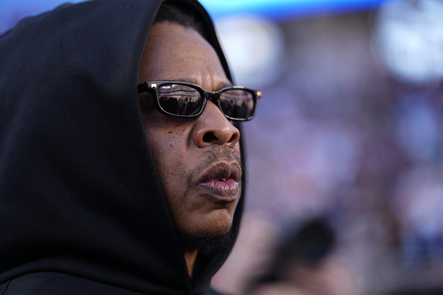 Jay-Z at NFL Super Bowl 60 between the New England Patriots and the Seattle Seahawks.