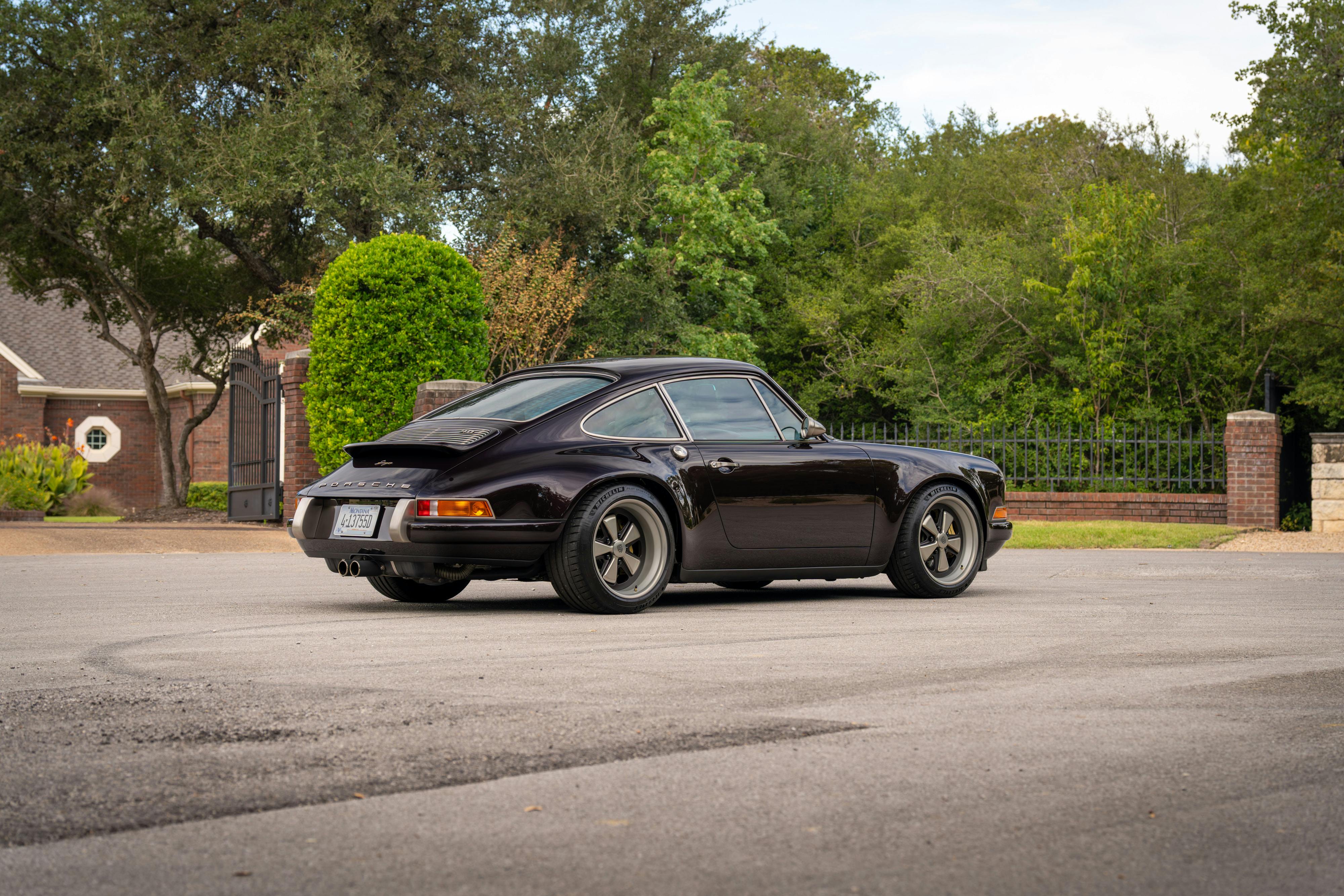 1990 Singer Porsche 911 Carrera 2 "Austin" commission in Aubergine Metallic shot in Austin, TX for a Bring a Trailer auction.