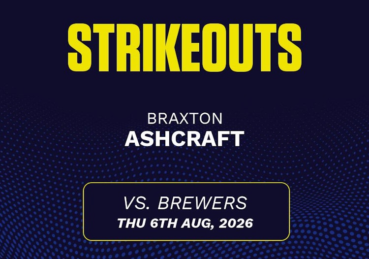 Braxton Ashcraft projected stats for Thursday, August 6, 2026.