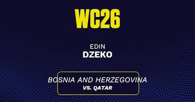 Edin Dzeko's predicted stats vs. Qatar, including anytime goal projection
