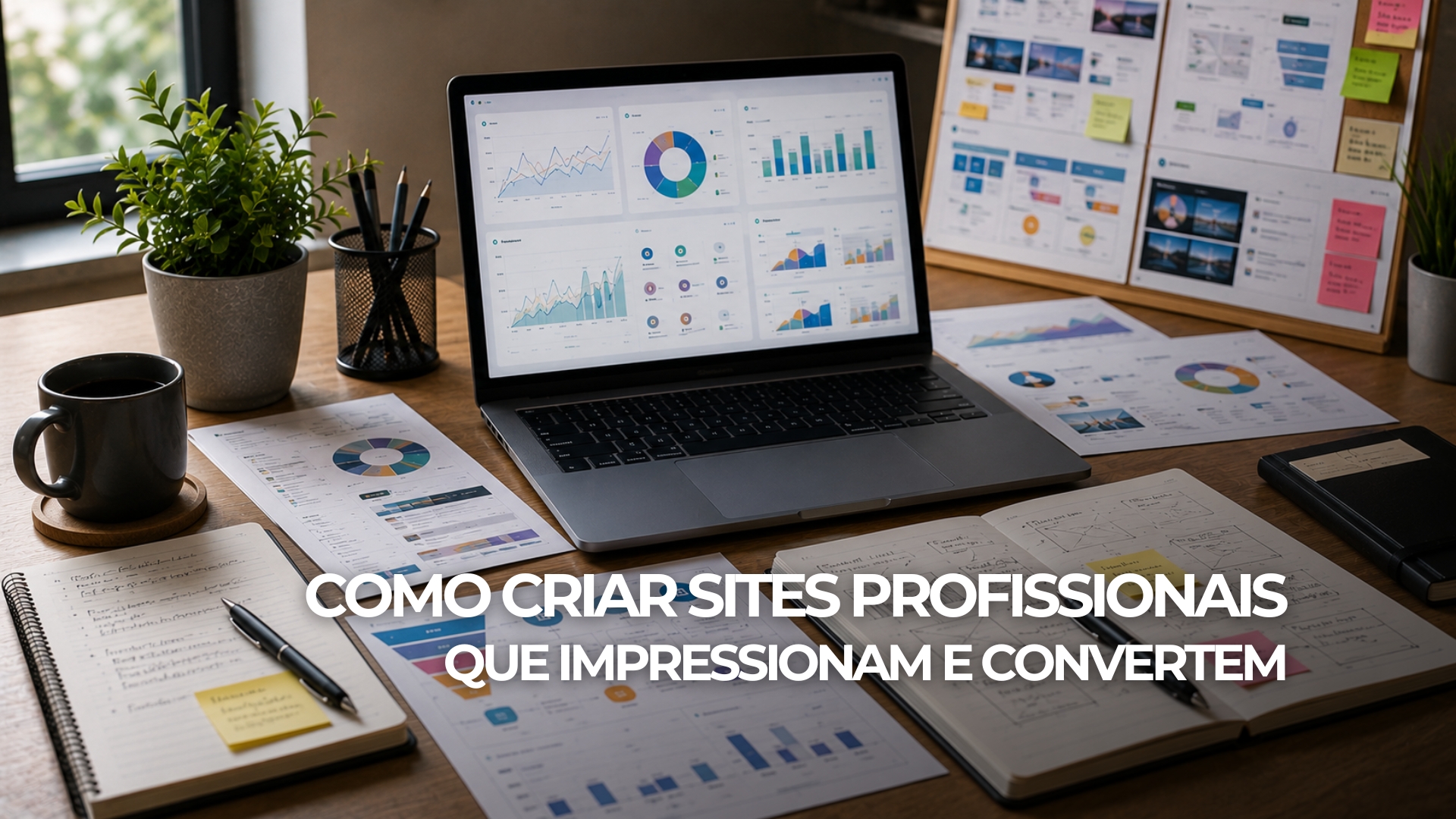 Banner sobre criação de sites profissionais com design responsivo, SEO, velocidade, análise de dados e conversão